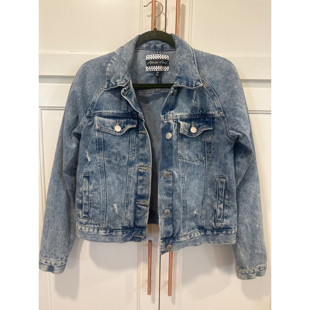 Alivia Ford Womens Distressed Acid Wash Denim boho Jacket Blue Size Medium read